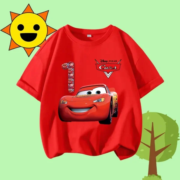 1-12 Boys' Sport Shirt Kids Round-neck Short-sleeved Cartoon Print Girls' Casual Summer T-shirt Racing Mania for Children Aged - Image 4