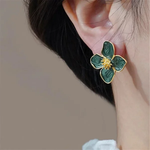 Hibiscus Dropped Glaze Flower Stud Earrings for Women Girl French Ins Vintage 2024 Fashion Korean Wedding Romantic Jewelry Gifts - Image 5