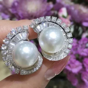925 Sterling Silver Pearl Pierced Earrings Female Bridal Wedding Jewelry Bright Zirconia Accessories for Engagement Party