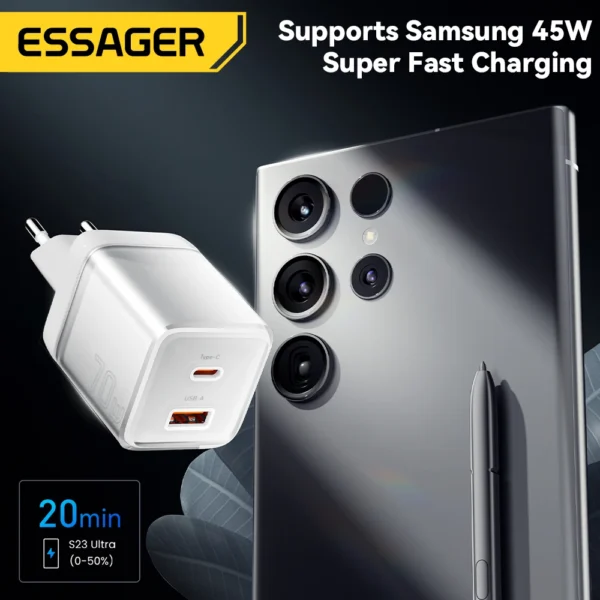 Essager 70W GaN Charger Quick Charge 4.0 3.0 USB Type C Charger for iPhone 15 14 13 Pro Max Fast Charger For Laptop PD Charger - Image 3