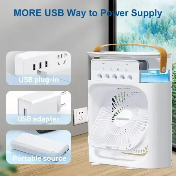 3 in 1 Summer Cooling Fan Portable Desktop Humidifier Mini USB Air Conditioner with Night Light for Home or Office