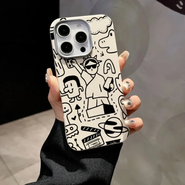 Case For iPhone 16 15 14 Pro Max 13 12 11 Graffiti Litchi Pattern Phone Cover For iPhone X XS XR 7 8 16 Plus SE2 Leather Cover - Image 9