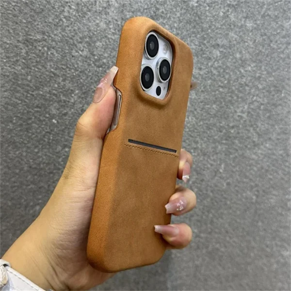 Business Card Slot Wallet Sheepskin Leather Case For iPhone 16 15 14 13 12 Pro Max Plus Luxury Frameless Shockproof Armor Cover