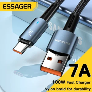 Essager 7A USB Type C Cable For OPPO Oneplus Huawei P30 P40 Samsung Realme Poco 100W Fast Charging Wire USB C Charger Data Cord