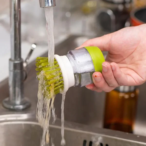 Kitchen Scrub Brush Multifunctional Press Cleaning Brush with Soap Dispenser Dish Scrubber Washing Up Brush for Sink Pots Pans - Image 3