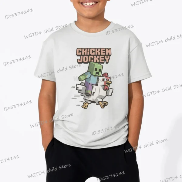 2025 Chicken Jockey Graphic T Shirt Baby Girls Boys Clothes Cartoon Fashion Short Sleeve T-shirt Kids Chicken Jockey Casual Top - Image 3