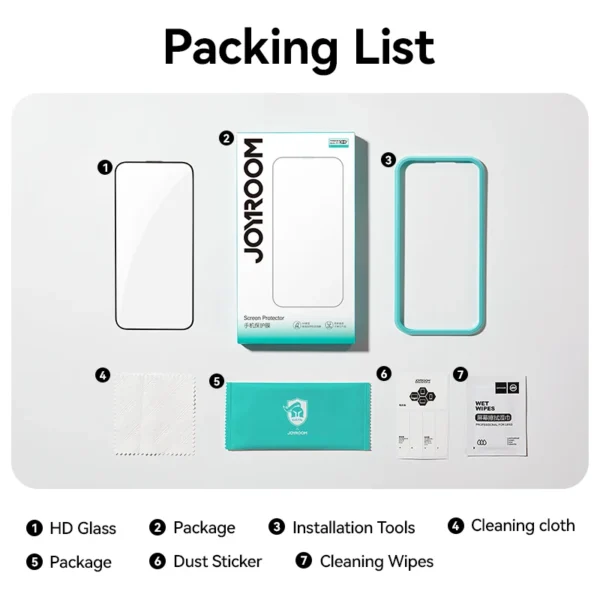 Joyroom 1/2/3pcs HD Glass Screen Protector for iPhone 16 15 14 13 12 11 Pro Max Full Screen Tempered Glass Protection for iPhone - Image 6