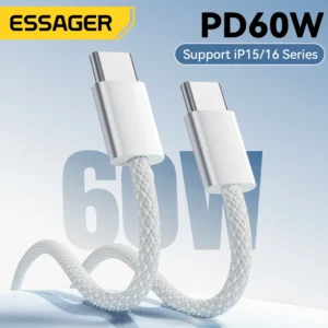 Essager 60W USB Type C to Type C Cable For iphone 16 15 14 Pro Xiaomi Huawei Fast Charging USB C Cable For Samsung Fast Cable
