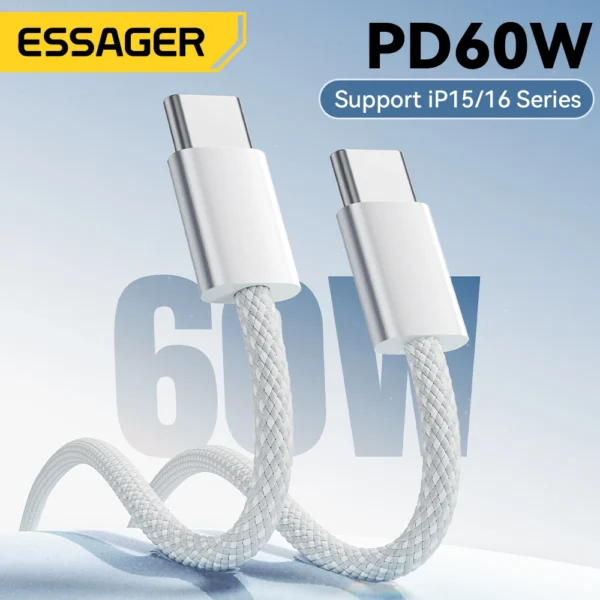 Essager 60W USB Type C to Type C Cable For iphone 16 15 14 Pro Xiaomi Huawei Fast Charging USB C Cable For Samsung Fast Cable