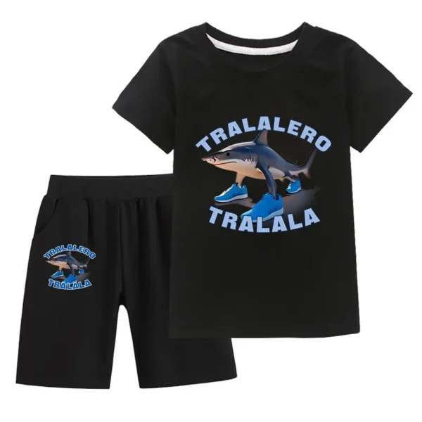 Kids Clothes  Tralalero Tralala divertido Shark Summer Toddler Boys T Shit Suit Bab Girls Short Sleeve T Shirt + Pants 2pcs Set - Image 2