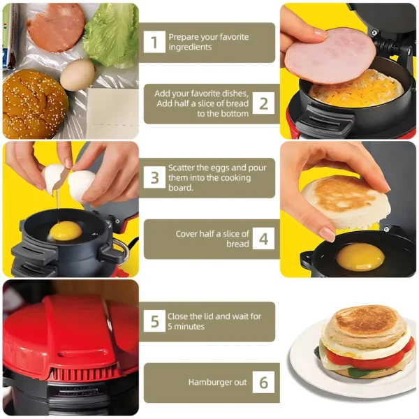 Portable Burger Sandwich Omelette Toaster Maker Breakfast Sandwich Hamburger Maker with Egg Cooker Ring Non Stick for Pancakes - Image 6