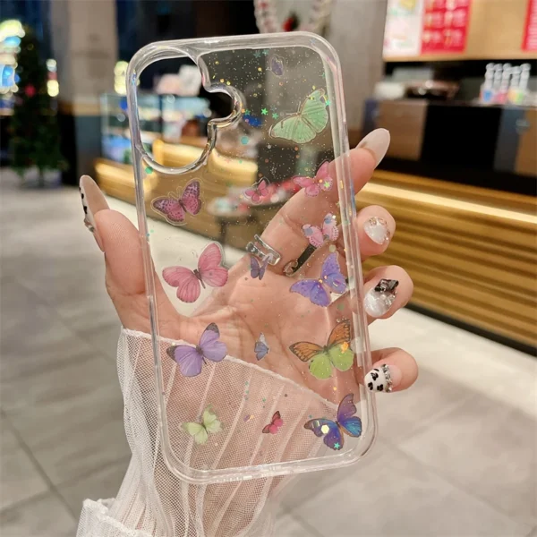 Luxury Transparent Butterfly Glitter Phone Case For iPhone 16 15 14 Plus 13 12 11 Pro Max Epoxy Resin Soft Cute Girls Clear Capa - Image 3