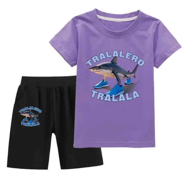 Kids Clothes  Tralalero Tralala divertido Shark Summer Toddler Boys T Shit Suit Bab Girls Short Sleeve T Shirt + Pants 2pcs Set - Image 4