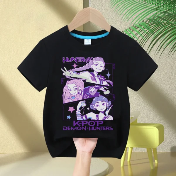 Kids T-Shirt KPop Demon Hunter Cotton Fashion Casual Top 2025 Movie Crew Neck Cartoon Girls Boys T-Shirt Casual Girls Clothing