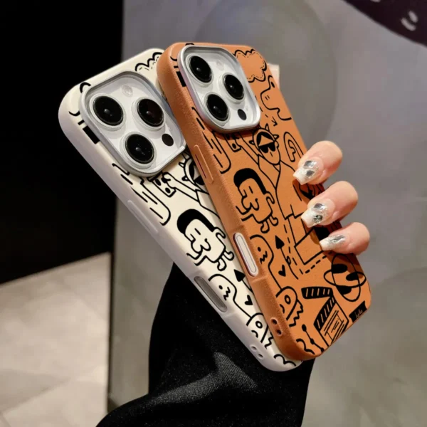 Case For iPhone 16 15 14 Pro Max 13 12 11 Graffiti Litchi Pattern Phone Cover For iPhone X XS XR 7 8 16 Plus SE2 Leather Cover - Image 3