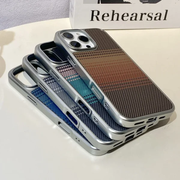 Luxury Plating Carbon Fiber Phone Case For iPhone 16 E 15 14 13 12 11 Pro Max Plus Business Electroplated Shockproof Armor Cover - Image 5