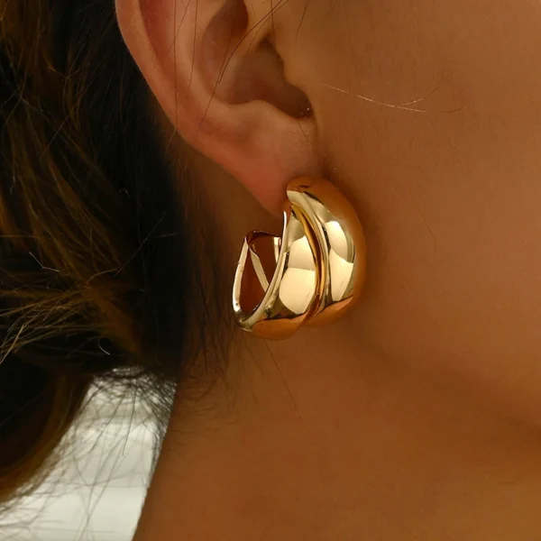 Stainless Steel Chunky Hoop Earrings for Women Girls Gold Color Double Ring Thick Geometric Drop Earrings Statement Jewelry Gift - Image 3