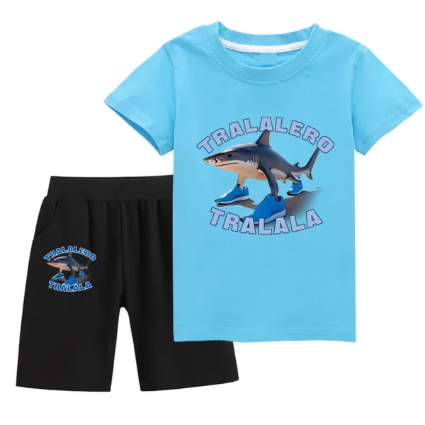 Kids Clothes  Tralalero Tralala divertido Shark Summer Toddler Boys T Shit Suit Bab Girls Short Sleeve T Shirt + Pants 2pcs Set - Image 13