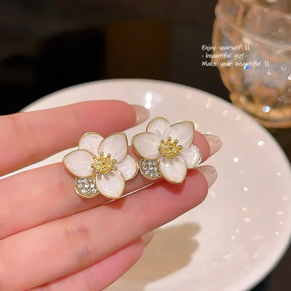hibiscrs dropped glaze flower stud earrings for women girl french lns vintage 2024 fashion lorean wedding romantic jewelry gifts - Image 7