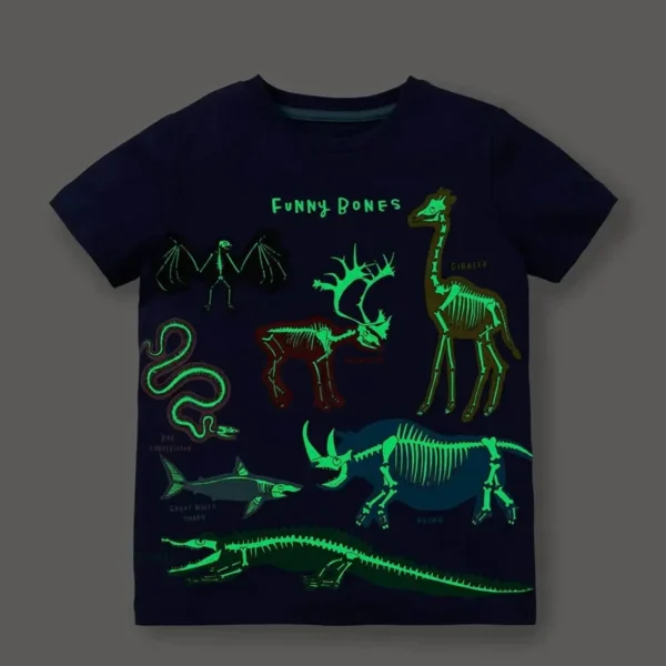 2-7 Years Kids Luminous Cartoon Shark Dinosaur T-shirt 100% Cotton Baby Boys Tees Summer New Short Sleeve Tops - Image 8
