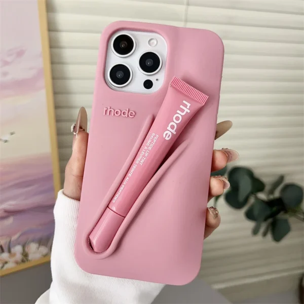 Lip Case Silicone Phone Case for iPhone 16 15 14 13 12 11 Pro Max Plus 16E Lipstick Holder Stand Soft Silicone Cover - Image 5