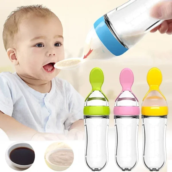 Silicone Baby Bottle with Spoon Newborn Medicine Juice Feeders Baby Food Supplement Rice Cereal Bottles Newborn Feeding Bottles