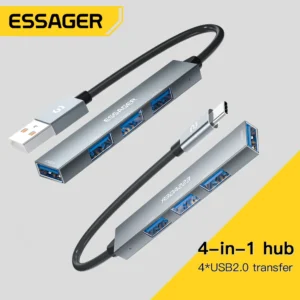 Essager 4 in 1 USB Hub to Type C USB 2.0 for Macbook Air Pro Laptop Dock Station Splitter