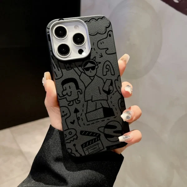 Case For iPhone 16 15 14 Pro Max 13 12 11 Graffiti Litchi Pattern Phone Cover For iPhone X XS XR 7 8 16 Plus SE2 Leather Cover - Image 2