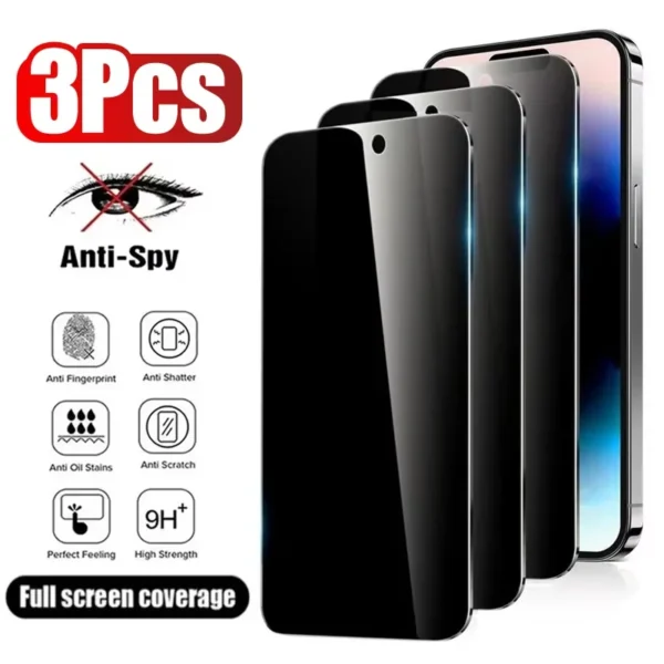 3PCS Anti-Spy Glass for iPhone 17 16 15 14 13 12 11 Pro Max 13Mini 6 7 8 Plus SE 16E X XR XS Max Privacy Screen Protectors Glass