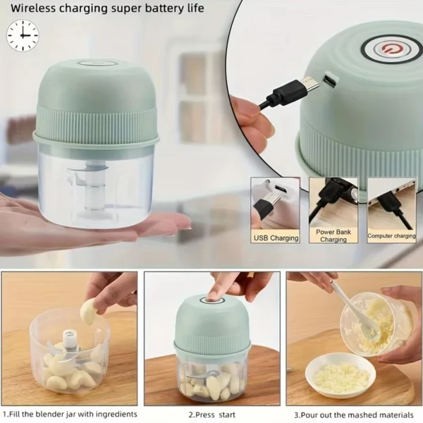 Garlic Grinder Portable Garlic Masher Food Chopper 260ML Electric Meat Grinder Chili Ginger Vegetable Grinder Kitchen Blender - Image 3
