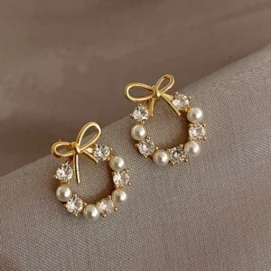 FSUNION 2025 New Mousse Small D Bow Earrings Advanced Sense Short Studs Earrings for Women Ear Jewelry Accessories Gifts