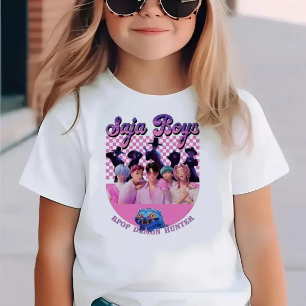Kpop Demon Hunters Children's Clothing Short Sleeve T-shirt Cute Kpop Demon Hunters TShirt Harajuku Tshirt Parent Child Clothing - Image 2