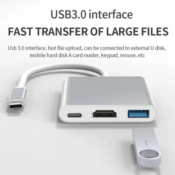 3 IN 1 USB C to HDMI-Compatible Adapter USB 3.1 Hub Type C Charging Converter for Samsung S23 Ultra Huawei Xiaomi Laptop Macbook - Image 4