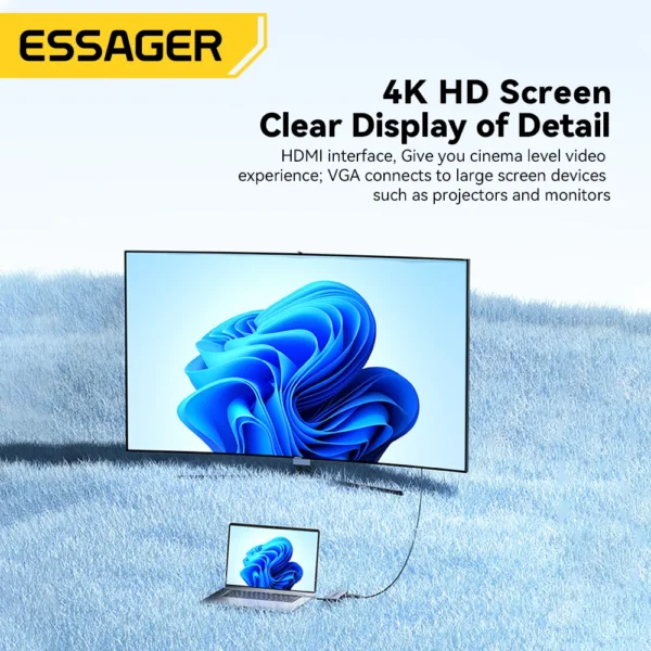 Essager 11 in 1 USB C HUB 4K 30HZ Type C Docking Station For Macbook Air Pro Adapter Splitter For Laptops HDMI-Compatible RJ45 - Image 3