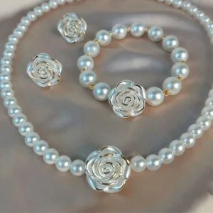 Elegant Imitation Pearl Delicate Flower Necklace Bracelets Earrings Women's Daily Versatile Party Banquet Wedding Jewelry Gifts