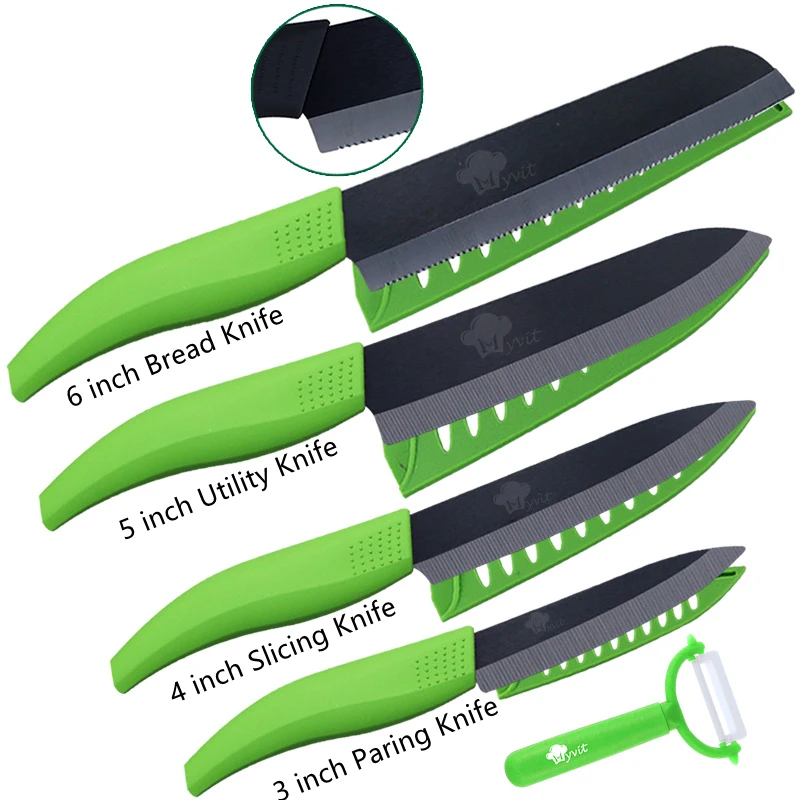 Ceramic Knives Set for Kitchen Unit 3 4 5 6 Inch Utility Fruit Slicing Peeler with Sheath Black Zirconia Blade Bread Chef Knife 8 Ceramic Knives Set for Kitchen Unit 3 4 5 6 Inch Utility Fruit Slicing Peeler with Sheath Black Zirconia Blade Bread Chef Knife - Image 8
