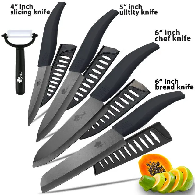 Ceramic Knives Set for Kitchen Unit 3 4 5 6 Inch Utility Fruit Slicing Peeler with Sheath Black Zirconia Blade Bread Chef Knife 26 Ceramic Knives Set for Kitchen Unit 3 4 5 6 Inch Utility Fruit Slicing Peeler with Sheath Black Zirconia Blade Bread Chef Knife - Image 26