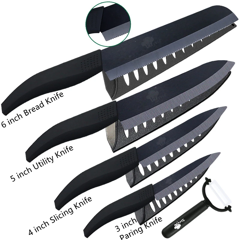 Ceramic Knives Set for Kitchen Unit 3 4 5 6 Inch Utility Fruit Slicing Peeler with Sheath Black Zirconia Blade Bread Chef Knife 7 Ceramic Knives Set for Kitchen Unit 3 4 5 6 Inch Utility Fruit Slicing Peeler with Sheath Black Zirconia Blade Bread Chef Knife - Image 7