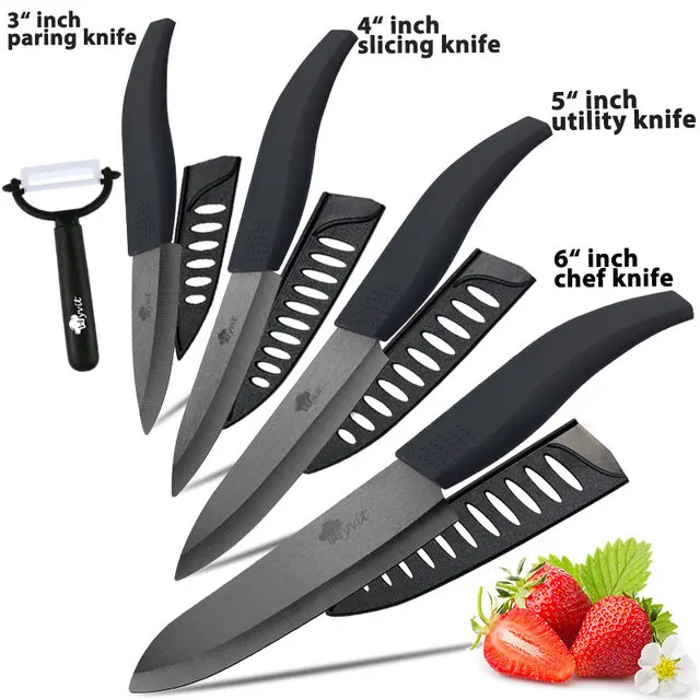 Ceramic Knives Set for Kitchen Unit 3 4 5 6 Inch Utility Fruit Slicing Peeler with Sheath Black Zirconia Blade Bread Chef Knife 15 Ceramic Knives Set for Kitchen Unit 3 4 5 6 Inch Utility Fruit Slicing Peeler with Sheath Black Zirconia Blade Bread Chef Knife - Image 15