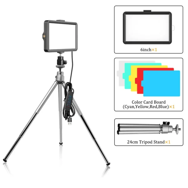 6 inch LED Photography Video Light Panel RGB Filters Lighting Photo Studio Lamp Kit For Shoot Live Streaming Ring Light Tripod - Image 10