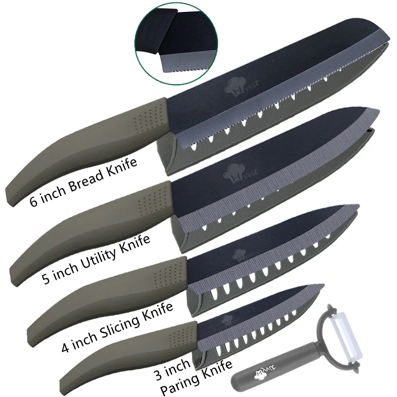 Ceramic Knives Set for Kitchen Unit 3 4 5 6 Inch Utility Fruit Slicing Peeler with Sheath Black Zirconia Blade Bread Chef Knife 9 Ceramic Knives Set for Kitchen Unit 3 4 5 6 Inch Utility Fruit Slicing Peeler with Sheath Black Zirconia Blade Bread Chef Knife - Image 9