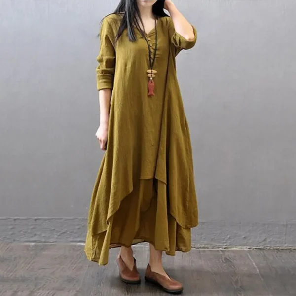 Plus Size Oversized Women Solid Color Long Sleeve Baggy Loose Layered Maxi Dress - Image 4