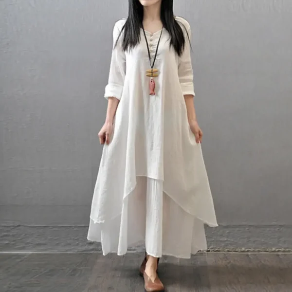 Plus Size Oversized Women Solid Color Long Sleeve Baggy Loose Layered Maxi Dress - Image 3