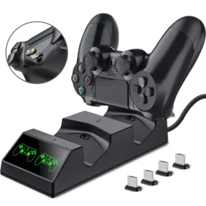 PS4 Controller Charger Charging Dock Station with 4 Micro USB Charging Dongles Dual Charging Dock for Playstation 4 PS4 Slim Pro