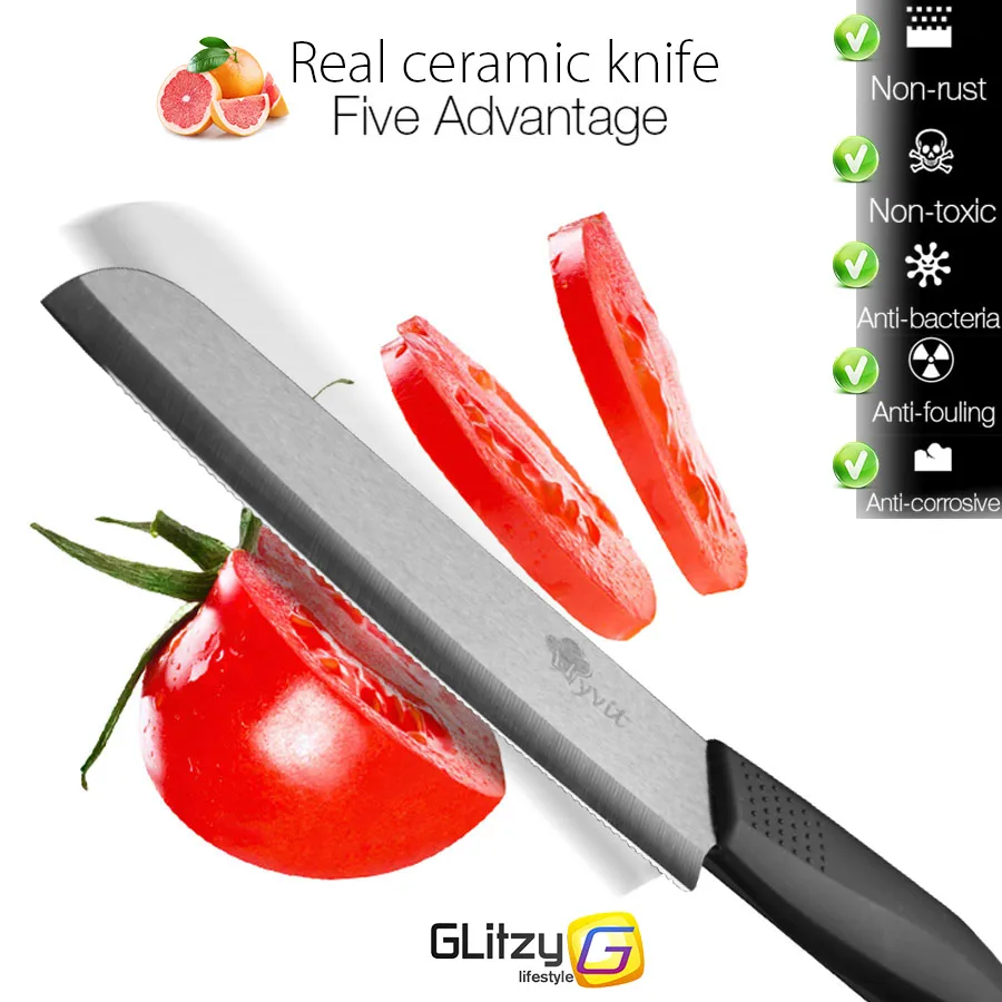 Ceramic Knives Set for Kitchen Unit 3 4 5 6 Inch Utility Fruit Slicing Peeler with Sheath Black Zirconia Blade Bread Chef Knife 3 Ceramic Knives Set for Kitchen Unit 3 4 5 6 Inch Utility Fruit Slicing Peeler with Sheath Black Zirconia Blade Bread Chef Knife - Image 3