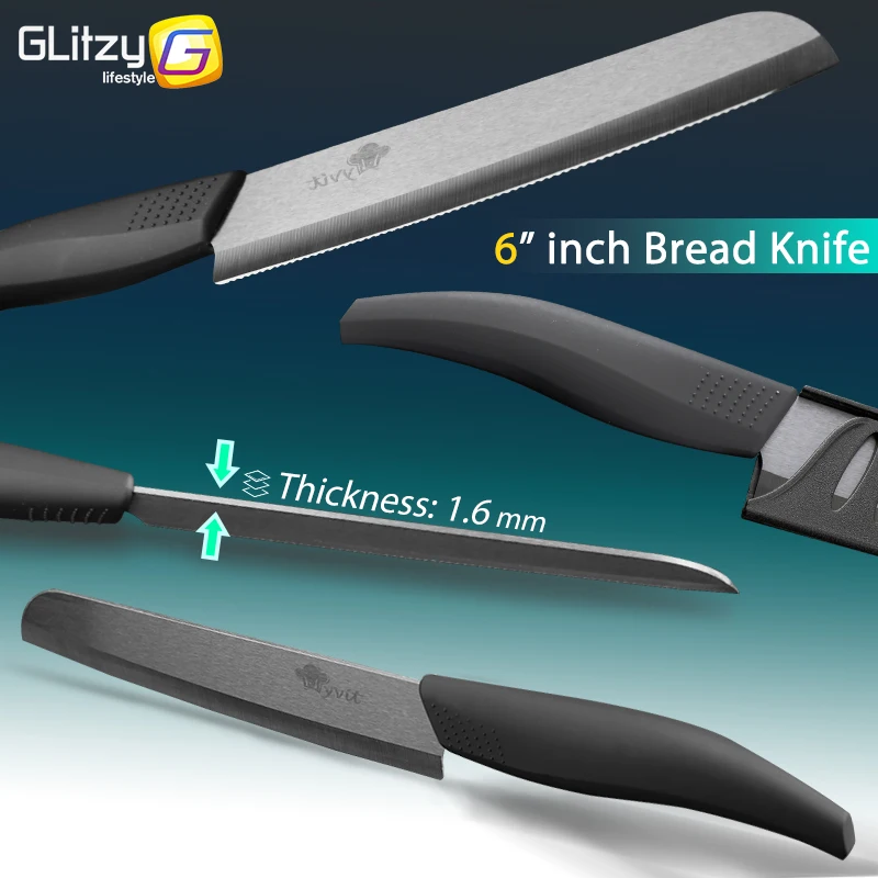 Ceramic Knives Set for Kitchen Unit 3 4 5 6 Inch Utility Fruit Slicing Peeler with Sheath Black Zirconia Blade Bread Chef Knife 2 Ceramic Knives Set for Kitchen Unit 3 4 5 6 Inch Utility Fruit Slicing Peeler with Sheath Black Zirconia Blade Bread Chef Knife - Image 2