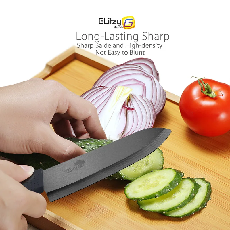 Ceramic Knives Set for Kitchen Unit 3 4 5 6 Inch Utility Fruit Slicing Peeler with Sheath Black Zirconia Blade Bread Chef Knife 4 Ceramic Knives Set for Kitchen Unit 3 4 5 6 Inch Utility Fruit Slicing Peeler with Sheath Black Zirconia Blade Bread Chef Knife - Image 4