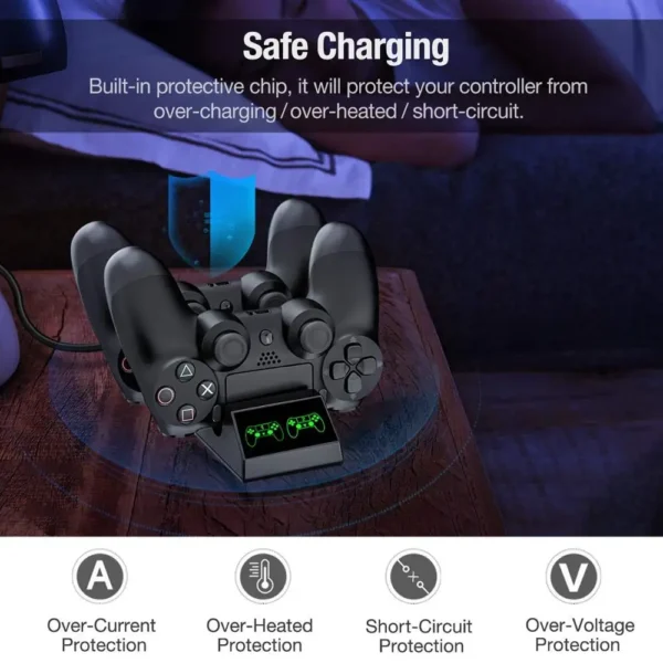 PS4 Controller Charger Charging Dock Station with 4 Micro USB Charging Dongles Dual Charging Dock for Playstation 4 PS4 Slim Pro - Image 4