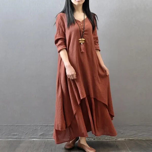 Plus Size Oversized Women Solid Color Long Sleeve Baggy Loose Layered Maxi Dress - Image 5