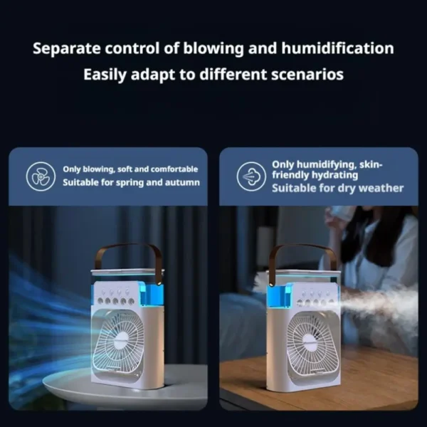 3-in-1 Humidifier Small Air Conditioning Fan Portable USB Mini Fan Built-in LED Night Light Water Mist Cooling Humidifier Fan - Image 4